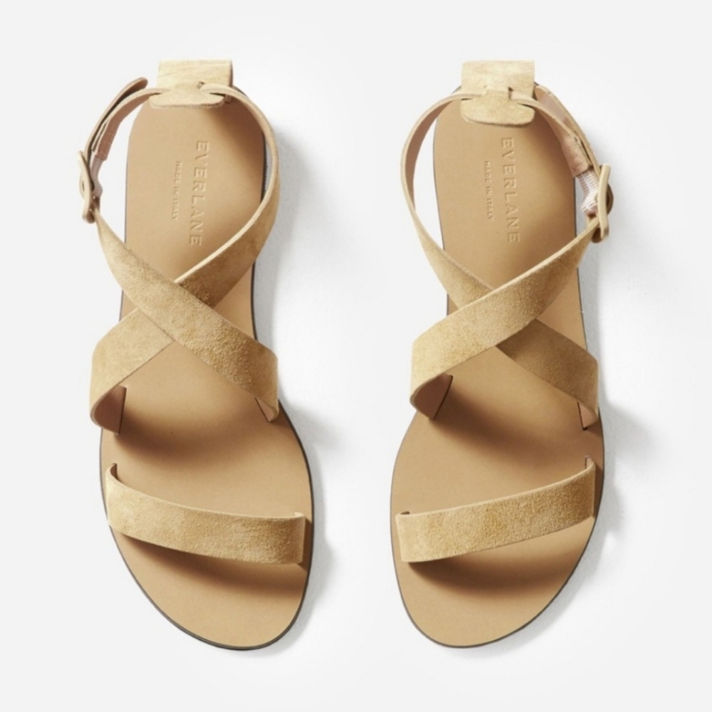 EVERLANE Modern Wrap Sandal Strappy Suede Flat Sandals Tan Size 11